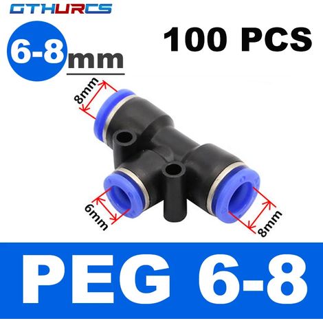 Raccord pneumatique en T 3 voies (PEG 8-6-8) pour connecteur pneumatique Quick Air (1/5)