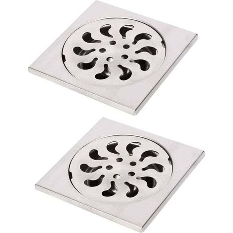 2pcs Siphon de Sol Acier Inoxydable, Grille de Douche Carrée Filtre de Douche Drain de Douche Attrape Cheveux pour Salle de Bain, 90x90x30mm (1/4)