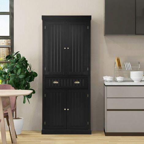 Meuble de rangement de garde-manger 183,5 cm avec 4 portes et grand tiroir - noir (1/5)