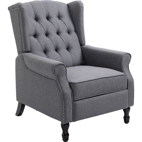 Recliner Armchair, Vintage Reclining Chair with Nail Head Trim, Wingback Chair with Button Tufted Back Footrest, for Living Room, Grey (1/5)