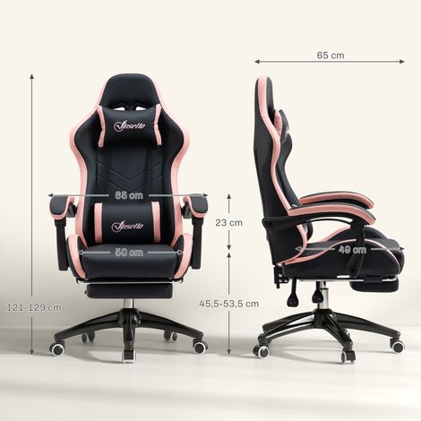 BĂĽrostuhl, Gamingstuhl, 1 KopfstĂĽtze, 1 LendenstĂĽtze, Rosa + Schwarz (1/5)