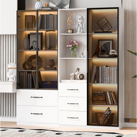 Vitrine LED 140 x 40 x 160 cm, portes en verre, LED multicolore OKMYHOME (1/5)