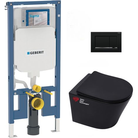 Pack WC Bati-support Geberit + WC sans bride Swiss Aqua Technologies + Fixations cachees + Abattant softclose
