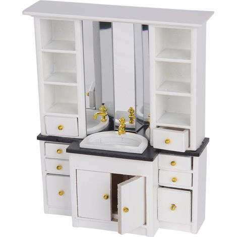 Meuble vasque miniature pour maison de poupée à l'échelle 1/12, meuble miniature pour salle de bain et cuisine, blanc (1/5)