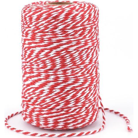 Rolle 200 m rotes und weißes 2 mm Baumwollgarn zum Verpacken von Weihnachtsgeschenken und für Bastelarbeiten (1/5)