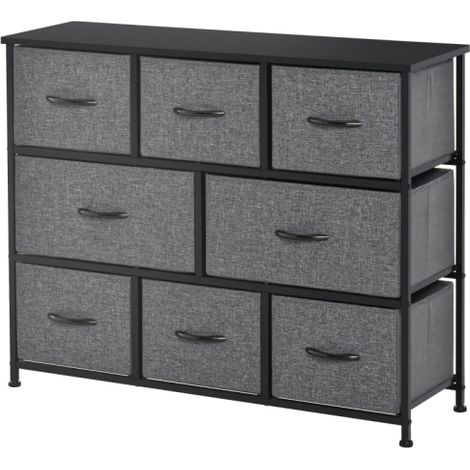 Kommode mit 8 Schubladen aus Stoff Aufbewahrungsschrank Kommodenschrank mit Griffen, Metallgestell, Modern-Design Schrank für Schlafzimmer, Wohnzimmer Dunkelgrau 
On-Site