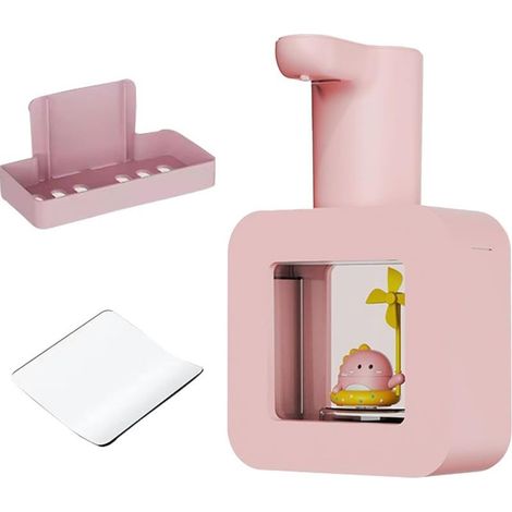 Distributeur automatique de savon en mousse, distributeur de savon électrique rechargeable pour salle de bain, bureau, hôtel, rose, dinosaure (1/5)