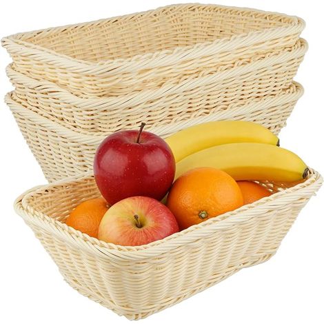 Corbeilles à Pain Rectangulaires en Plastique - Panier à Pain 30x20x10cm - Fruits, Légumes, Cuisine - Beige