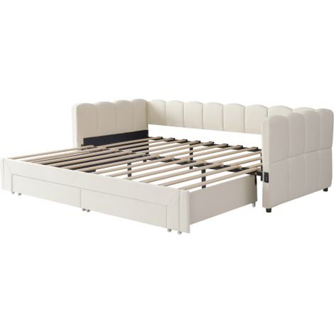 Polsterbett, Daybett, Tagesbett, Sofabett, mit 2 Schubladen für Stauraum, Schlafsofa, Tagbett, mit USB-Anschluss, Chenille (1/5)