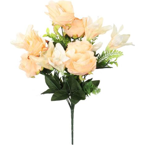 Ramo de 12 flores, mezcla de rosas y lirios, color crema. (1/2)