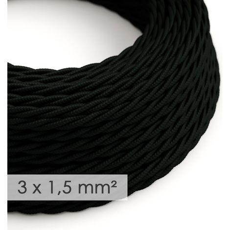 Creative-Cables, Cavo elettrico in tessuto, Sezione 3x1,50, 10 m, Nero TM04, Trecciato effetto seta