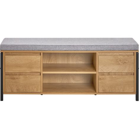 Sobuy – Banc de rangement à chaussures avec coussin et tiroirs – Meuble d'entrée noir-naturel 110 x 35 x 45 cm – FSR149N