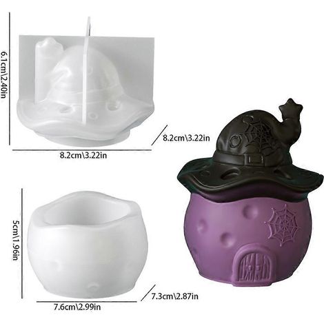 Moule en silicone pour cabane en forme de chapeau de sorcière, moule pour bougie d'Halloween, convient aux créations en résine, savons, plâtre et décoration intérieure. (1/4)