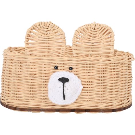 Porte-Carton à Tissus en Rotin Décoratif - Boîte Organisatrice pour Serviettes et Papiers - Table, Salle de Bain, Bureau - Beige - Dimensions 20x12.5x12.5cm - Composite Bois/Rotin (1/5)
