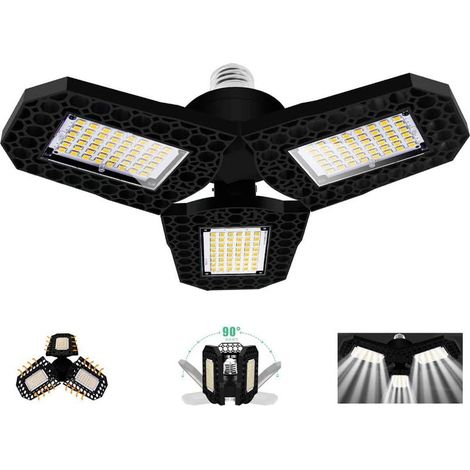 Lámpara LED de 40 W para garaje, bombilla de techo deformable E27 con 3 paneles ajustables, luz blanca fría, para garaje, taller, almacén, sótano, pasillo, estadio [Clase energética A+] (1/5)