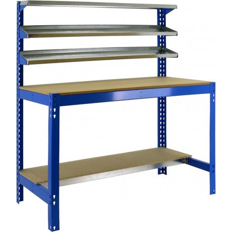 Banco de trabajo SIMONWORK de 5 estantes (144,5x91x61cm) AZUL Y MADERA (1/10)