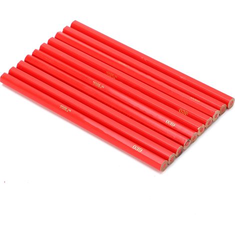 Lot de 10 crayons rouges de charpentier, mines rouges, marquage bois en pin, outil de menuiserie
