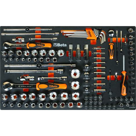 Beta - M105 Vassoio morbido in EVA, con bussole da 1/4", 3/8" e da 1/2", 116 utensili ideali per i più comuni utilizzi ma anche quelli più professionali, 024500871 (1/5)