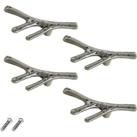 Set mit 4 Vintage-Schubladenknöpfen aus Zinklegierung für Schrank, Schublade, Landhausstil, Cottage (einlochig, silberfarben)