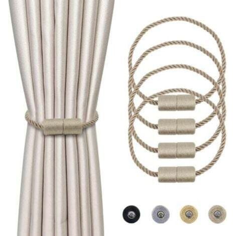 4 Pièces Magnétiques Embrasses de Rideaux Beige Tressées Boucle de Rideau Aimanté Attache Rideau Corde de Rideau de 45 cm - Accessoires de Rideaux pour la Décoration de la Maison (1/4)