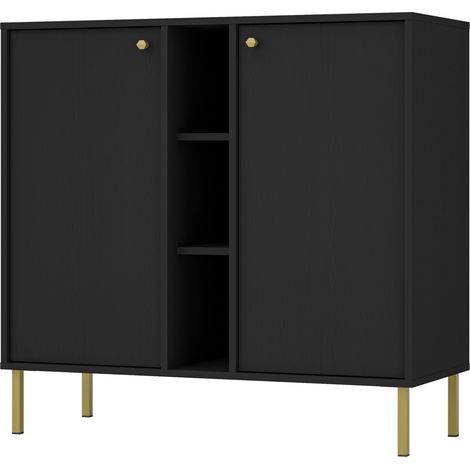 Selsey Oktio - Sideboard 2-türig mit Regalen, schwarz-graphit, 100 cm