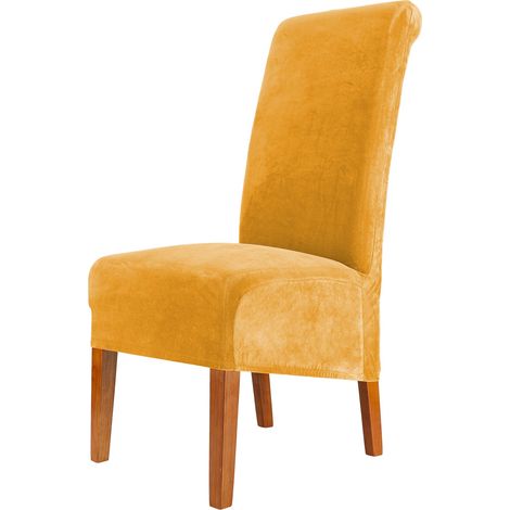 Housse de Chaise en Velours,Spandex de Bout Droit Moutarde 2 Pack (1/4)