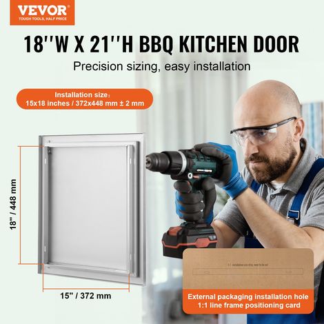 Porte d'Accès pour Barbecue, Porte de Cuisine Extérieure Simple de 457x533 mm, Porte Encastrée en Inox, avec Poignée Encastrée, pour Îlot de Barbecue, Station de Grillades, Placard Extérieure (1/5)