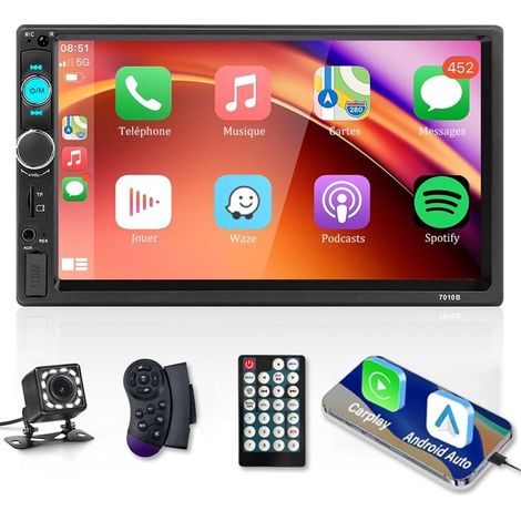 Autoradio Bluetooth 2 Din 7 Pouces - CarPlay et Android Auto - Écran Tactile/Radio FM/AUX/USB/Carte TF - 12 LED Caméra de Recul (1/5)