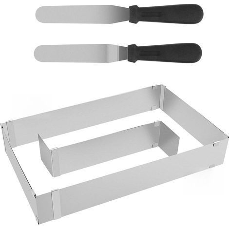 1 Cadre Pâtisserie Extensible, Acier Inoxydable, Moule Rectangulaire Ajustable, 2 Spatules, Pour Gâteaux Et Mousses-Karteo (1/5)