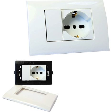 Placca Placchetta 503 Incasso 2 Posti con Interruttore e Presa Schuko
