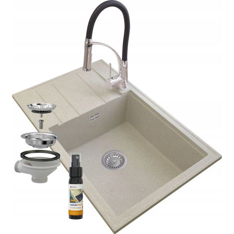 ÉVIER EN GRANIT BEIGE LOUIS SIPHON ROBINET NEXO CHROME (1/5)