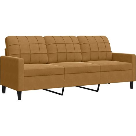 Divano a 3 Posti Sofa Marrone 180 cm in Velluto (1/5)