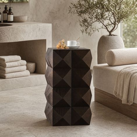 Comodino retrò 37x37x60 cm marrone, rilievo 3D, struttura in legno e MDF, MEUBLIV (1/5)