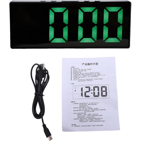 Réveil numérique LED avec miroir, écran 6,25 pouces, batterie de secours, luminosité réglable, double alarme, fonction snooze, idéal pour la chambre ou le bureau. Cadre noir avec éclairage vert. (1/5)
