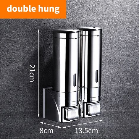 Distributeur de savon mural en acier inoxydable (double compartiment) - Accessoires de cuisine - Distributeur de shampoing et gel douche pour salle de bain (1/5)