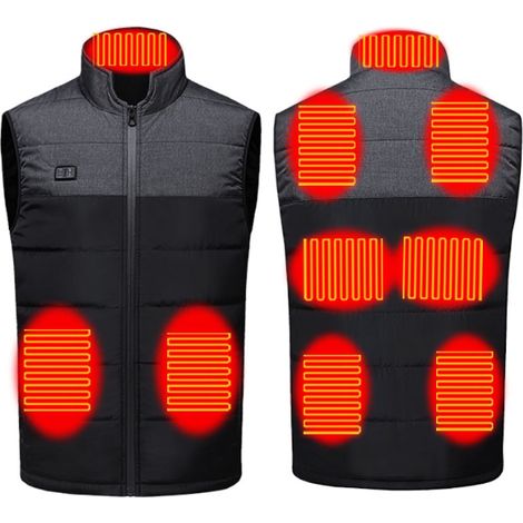 Beheizbare Weste für Damen und Herren, elektrisch beheizbare USB-Jacke, Heizkleidung mit 9 Heizzonen, 3 einstellbaren Temperaturstufen, waschbare, warme Weste für Winter, Motorradfahren, Jagen, Schwar