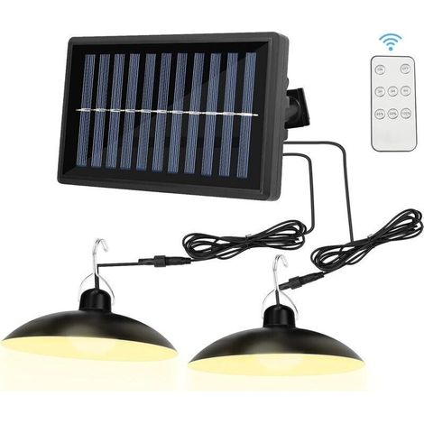 Lampe solaire de camping avec télécommande, lampe solaire à double tête étanche IP65 avec batterie 4800 mAh, 2 modes de suspension solaire durable avec câble de 2 x 3 m pour camping, randonnée, pêche, (1/4)