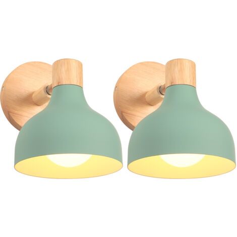 royaluxe- Lot De 2 Applique Murale Interieure Rétro Lampe Murale Réglable En Bois Métal E27 Applique Murale Vintage Pour Salon Chambre Salle De Bain (Vert) (1/5)