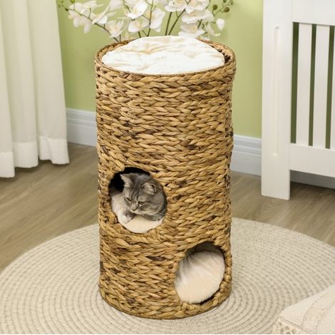 Torre per gatti a 3 livelli con 3 ingressi, cuscini, design boho, 40 x 40 x 73 cm (1/5)