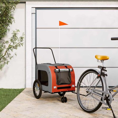 vidaXL Remolque de bicicleta mascotas hierro tela Oxford naranja gris (1/5)