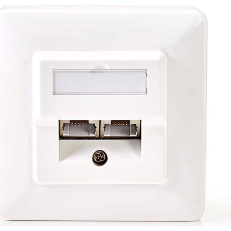 Boite murale reseau encastre 2 ports cat5e droit femme plaque or abs blanc boite