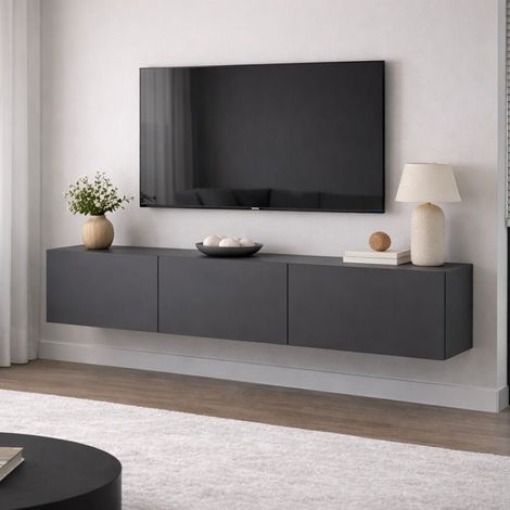 Schwebendes TV-Möbel Anthrazit Melamin - 150x30 cm - West (1/5)