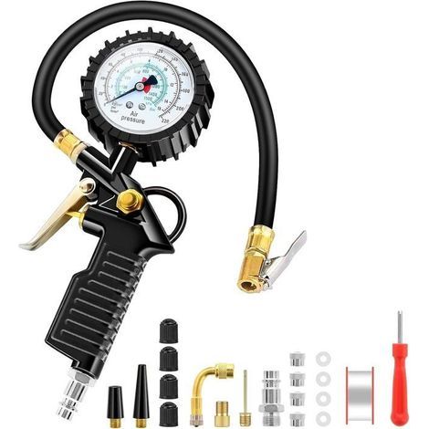 Numérique Manomètre Pression Pneu Jauges de Pression des Pneus 220PSI Multifonctionnelle Pistolet de Gonflage Manometre avec 20 (1/5)