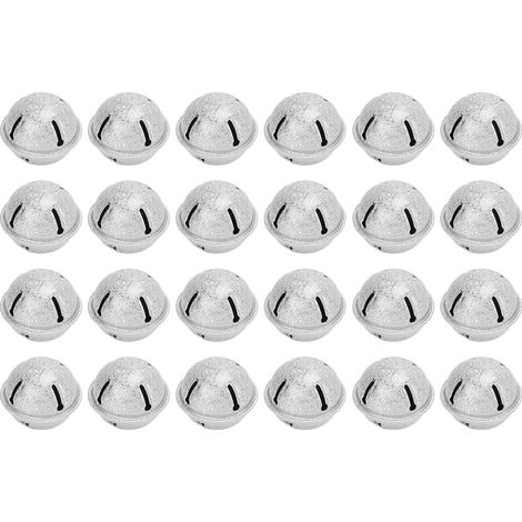 Ensemble de 24 cloches de Noël en fer creux argenté givré en forme d'étoile à cinq branches (40 mm), accessoires de décoration de sapin de Noël à faire soi-même