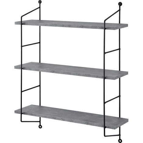 Scaffale da Parete Ösel a 3 Ripiani Regolabil - Effetto Cemento / Nero [en.casa]