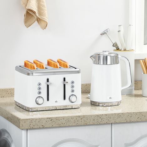 Stylish White Electric Kettle and 4-Slice Toaster Set with Precise Temperature Control,Fast Boiling,and User-Friendly Features (1/5)