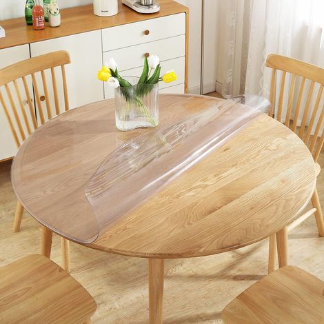Nappe ronde transparente, 120 cm de diamètre – 2 mm d'épaisseur – bord biseauté – résistante à l'huile – en plastique. (1/5)