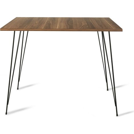 Table à manger carrée bois marron et pieds en forme d'épingles acier noir Kizone 90cm (1/5)