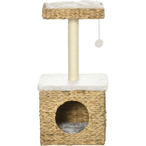 Arbre à chat comporte deux niveaux, avec une niche, un pilier en sisal, une plateforme d'observation et une jacinthe d'eau suspendue (1/5)