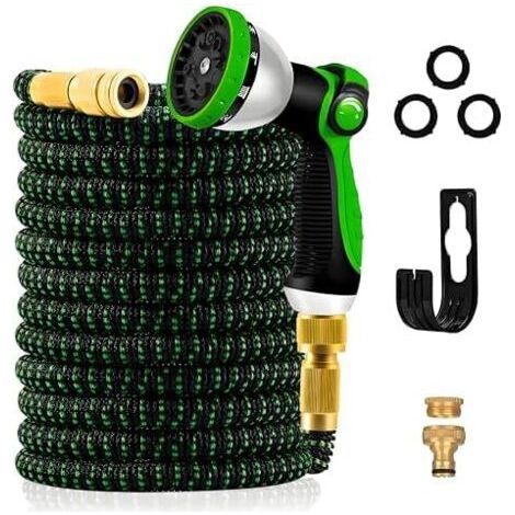 30m/100FT Tuyau d'Arrosage Extensible - d'arrosage flexible avec 10 Modèles de Pulvérisation Convient aux Robinets 1/2" et 3/4" Raccords en Métal Durables pour Jardin, Arrosage, Nettoyage Noir Vert (1/5)